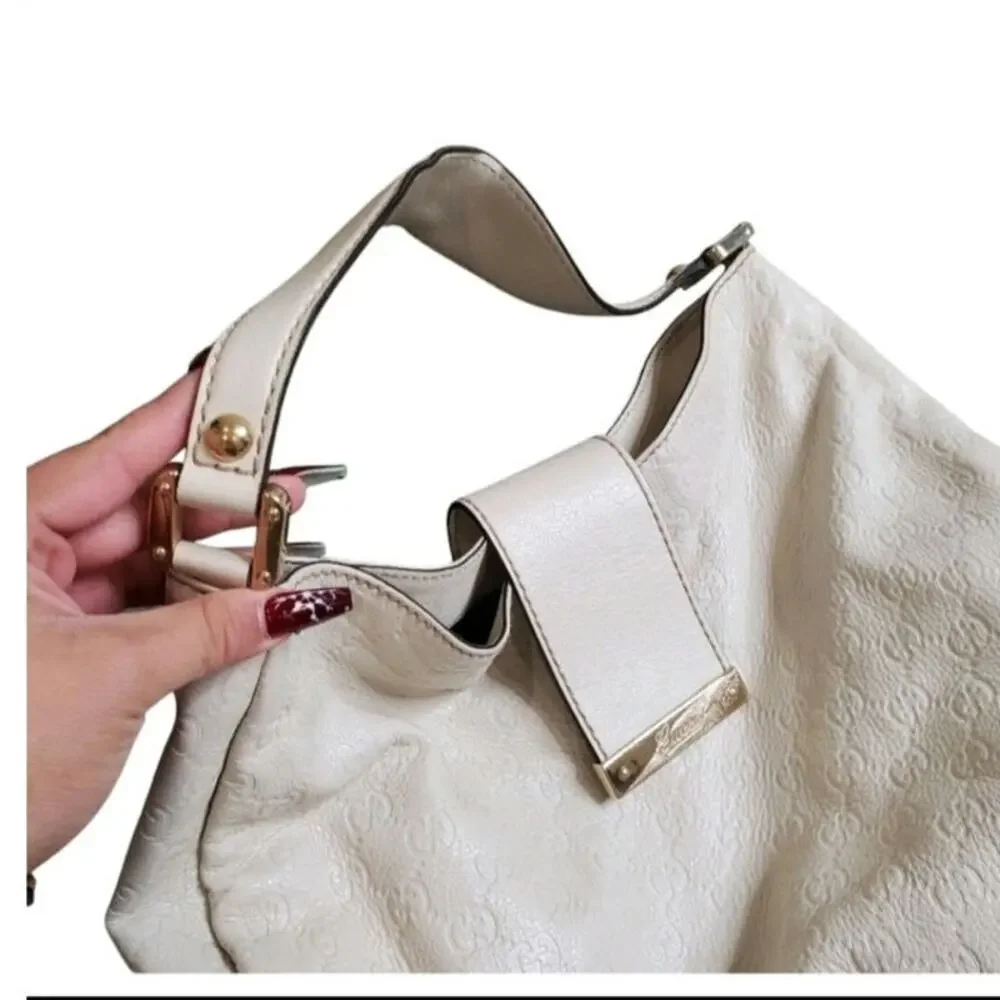 Gucci Guccissima Hobo Leather GG Monogram Off White Medium Bag
